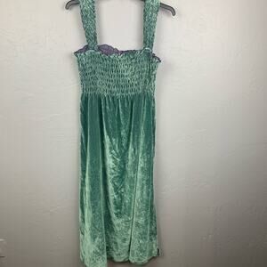 Free People Midi Dress Womens Extra Large Green Velvet Smocked NWOT